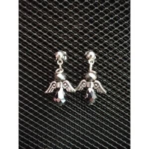 Tiny pewter-colored angel earrings